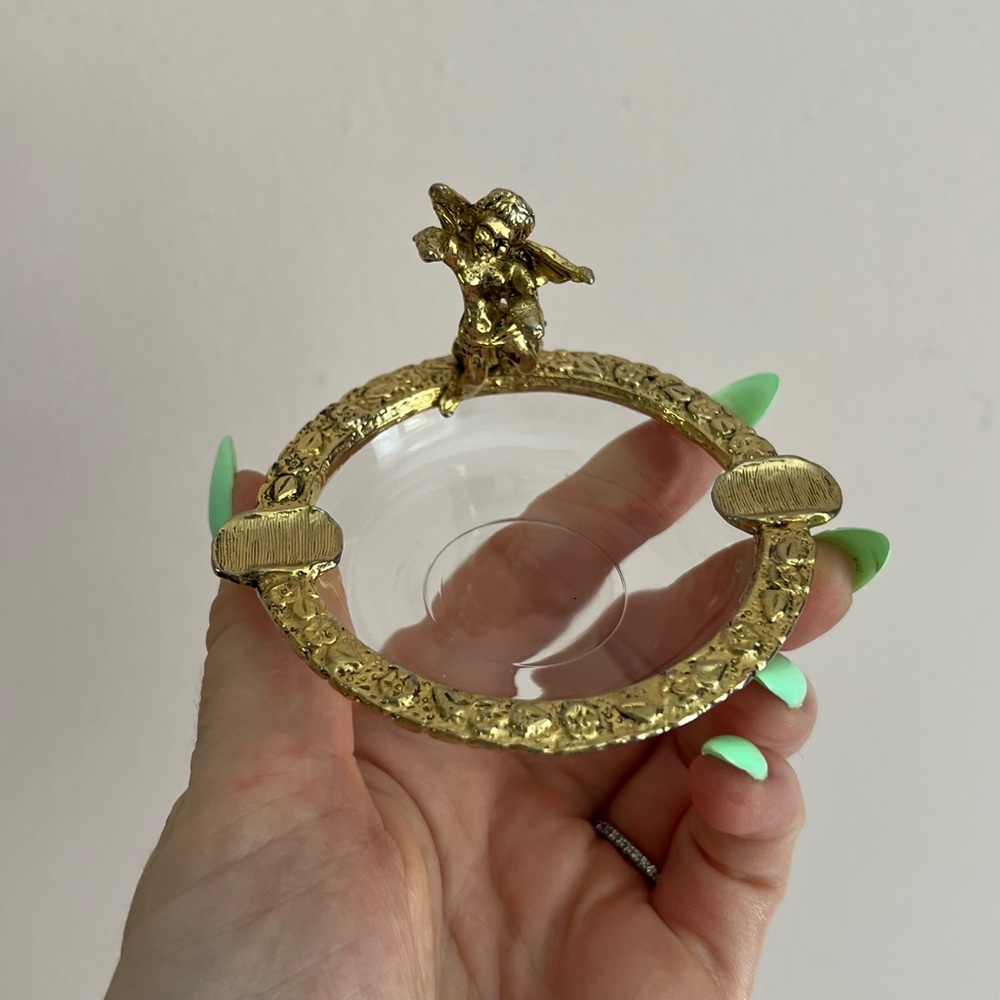 Vintage Gold Cherub Glass Ashtray